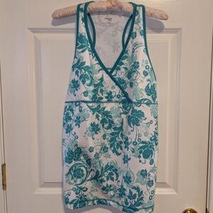 Danskin Blue and White Sleeveless Wrap Tank Top